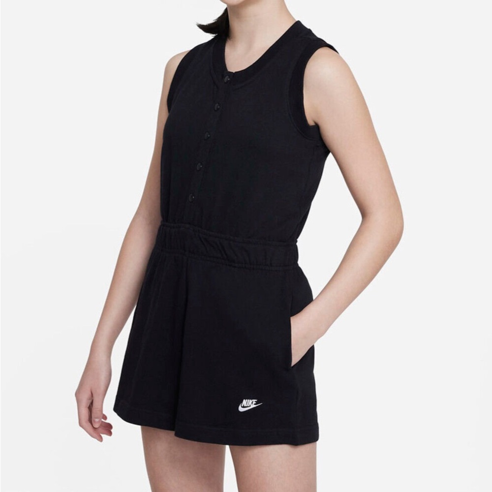Nike Girls' (Kids) Black Jersey Romper Size Small Snap Front Pockets